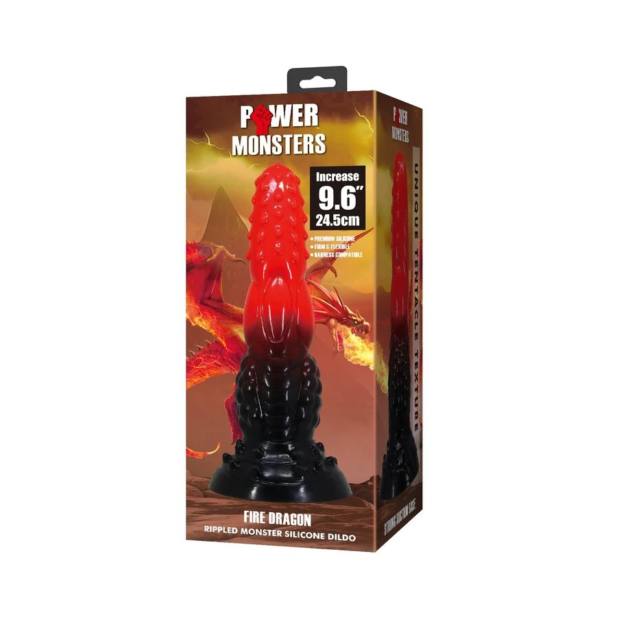 POWER MONSTERS - FIRE DRAGON FANTASY DILDO WITH SUCTION CUP 24.5 CM Ø 5.8 CM RED  BLACK